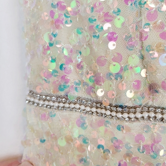 NWT TLC Say Yes Juniors All Over Sequin Tiered White Iridescent Dress - Picture 6 of 12